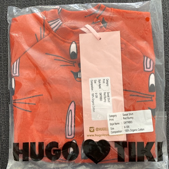 Hugo Loves Tiki Red Bunny Sweatshirt NWT - Picture 2 of 2